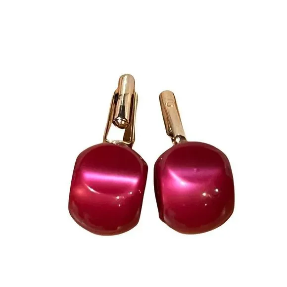 Vtg Cranberry Moonglow Plum Gold statement Jewelry Designer Cuff Links & Tie Pin